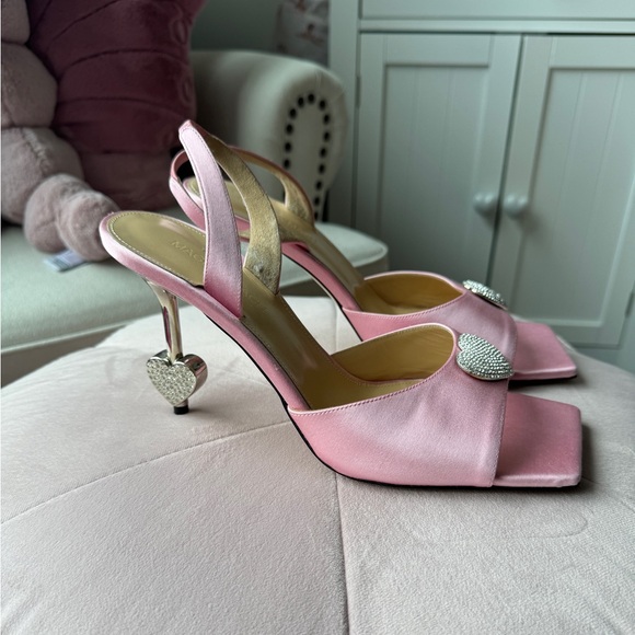 Mach & Mach Pink Crystal Heart Slingback Heel Sandals SZ 9.5/40 - Picture 2 of 5